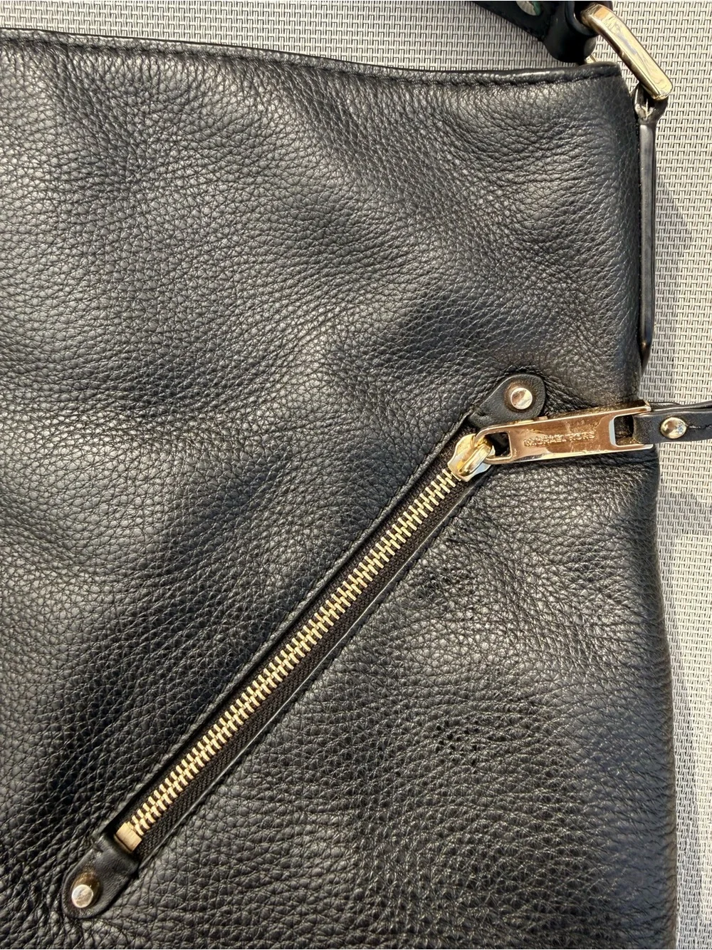 Michael Kors Evie Large Black Leather Hobo Bag with Gold Hardware